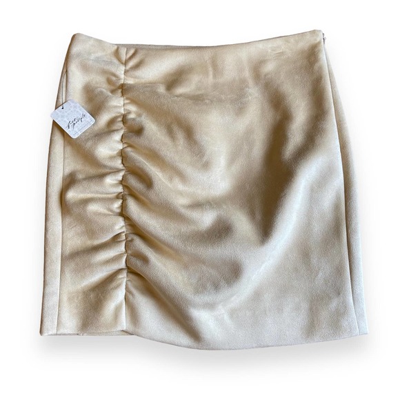 Free People Ava's Vegan Mini Skirt Suede Tan Cinched - Picture 3 of 7